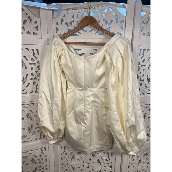 House of CB Carlyn Ivory Satin Balloon Sleeve Mini Dress Size XS Extra Small - Picture 6 of 10